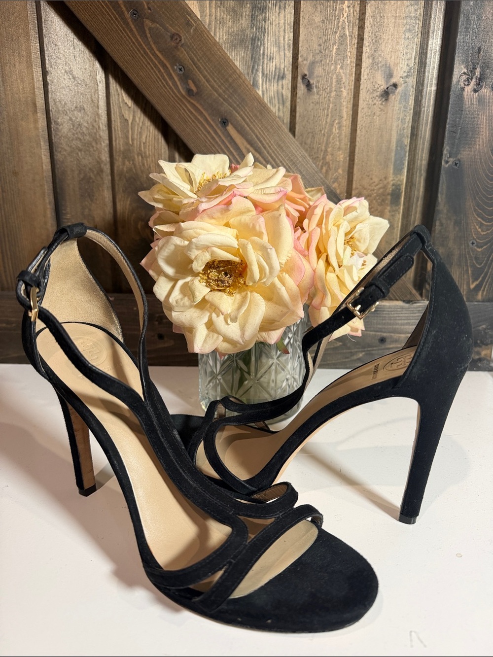 Tory Burch Black Suede Strappy High Heel Sandals